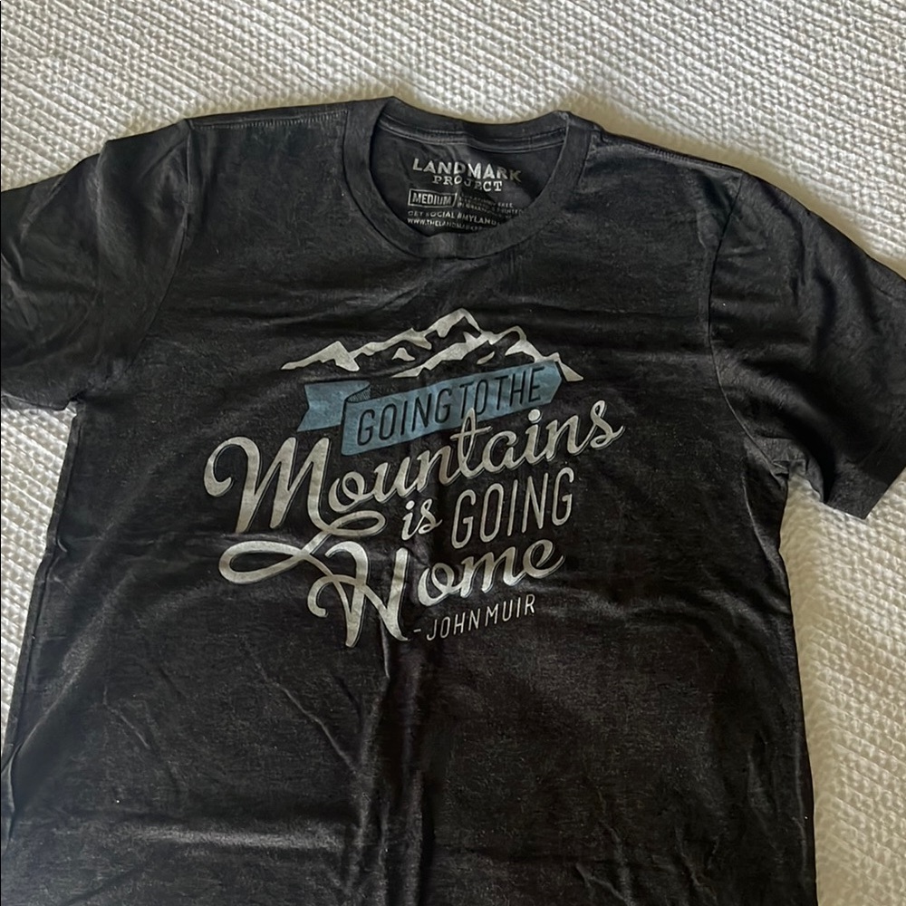 Landmark Project Tee: Going to the Mountains, size medium, heather charcoal